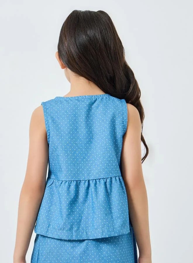 Styli Girls Blue Polka Dot Sleeveless Top