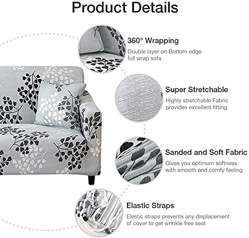 Styleys Polyester Printed Sofa Covers Stretchable Couch Cover Sofa Slipcovers 2 Seater 140180 cms SLMH97 BlackWhiteGrey Ginkgo - Image 5