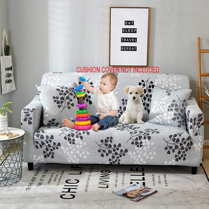Styleys Polyester Printed Sofa Covers Stretchable Couch Cover Sofa Slipcovers 2 Seater 140180 cms SLMH97 BlackWhiteGrey Ginkgo - Image 2