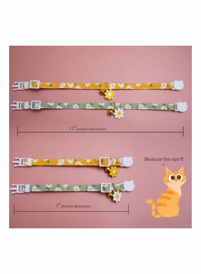 SYOSI طوق قطط، طوق قابل للتعديل للحيوانات الأليفة، قلادة جرس زهور لطيفة مع مشبك أمان للقطط المنزلية والكلاب الصغيرة، قطعتان - Image 2
