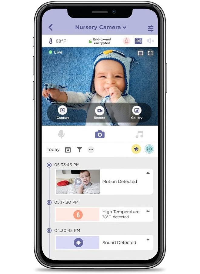 hubble connected Nursery Pal Essentials 2.8 inch Video Baby Monitor, Club App with Room Temperature Sensor, Private Secure Wi-Fi Connection, Digital Zoom, Soothing Nature Sounds - White  - Image 2