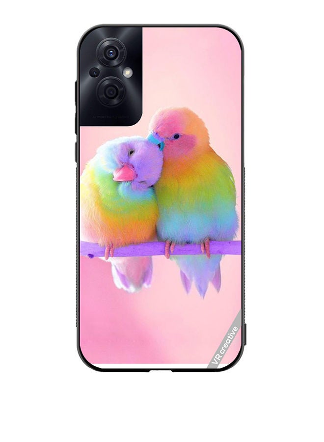 VR CREATIVE غطاء حماية لهاتف أوبو رينو 8 زد بتصميم طيور الحب على خلفية وردية متعددة الألوان - Image 1