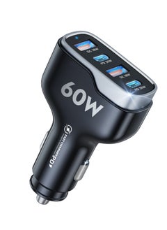 60W USB C Super Fast Car Charger, Multiport Car Charger with PD3.0 & QC3.0 Cigarette Lighter USB C Adapter Compatible with iPhone 15 14 13 12 11 Pro Max Mini, Samsung Note 9/S10/S9/S8 and More