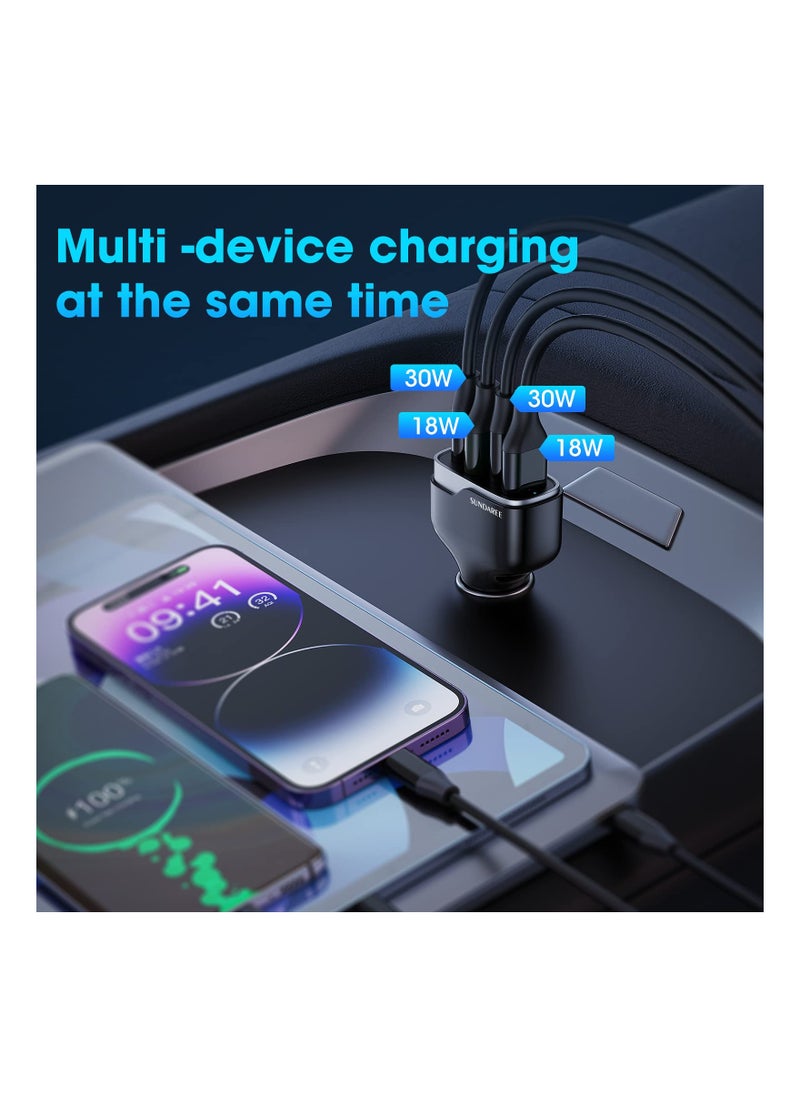 SYOSI - 60W USB C Super Fast Car Charger, Multiport Car Charger with PD3.0 & QC3.0 Cigarette Lighter USB C Adapter Compatible with iPhone 15 14 13 12 11 Pro Max Mini, Samsung Note 9/S10/S9/S8 and More - Image 1
