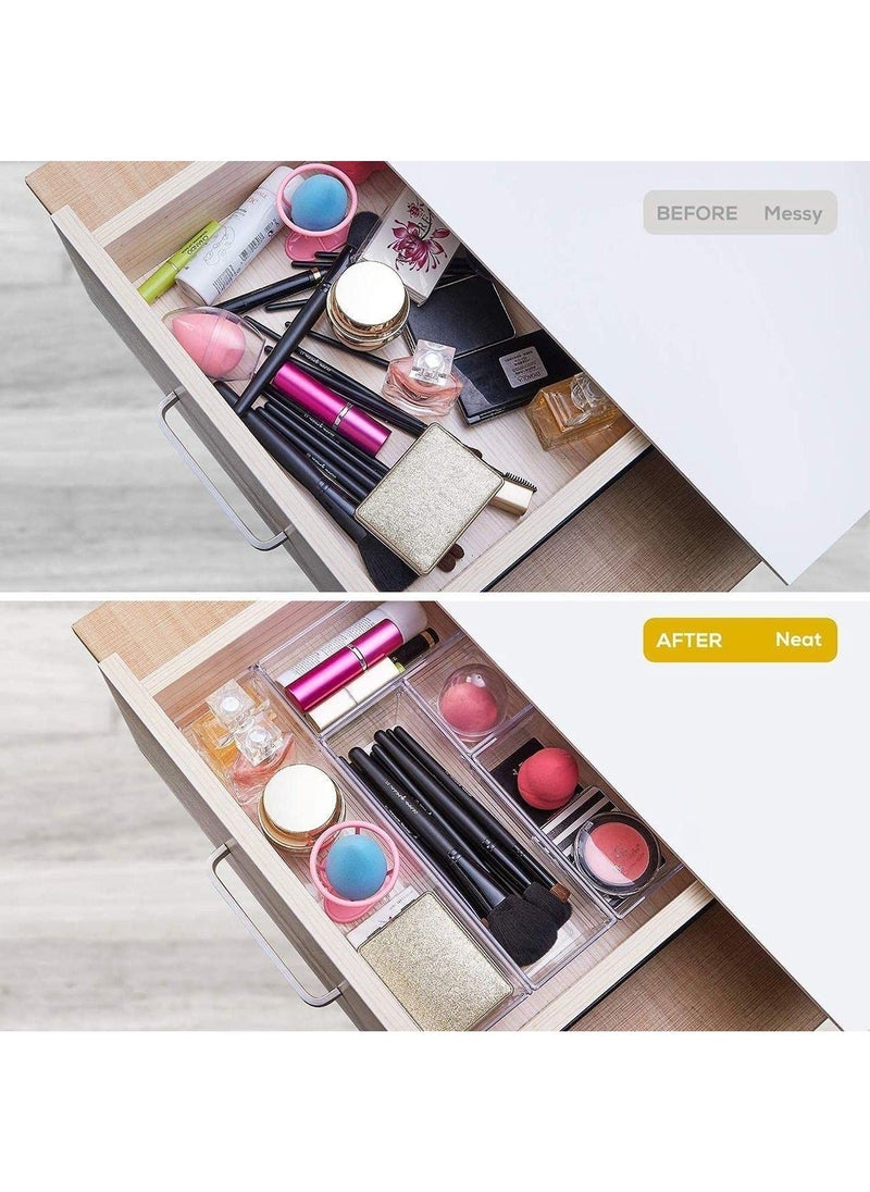 Eworld - 16-Piece Clear Plastic Drawer Organizer Tray Set, Versatile Storage Bins for Bathroom, Vanity, Makeup, Kitchen Utensils and Accessories, Includes Small and Large Drawer Containers for Easy Organization - Image 1