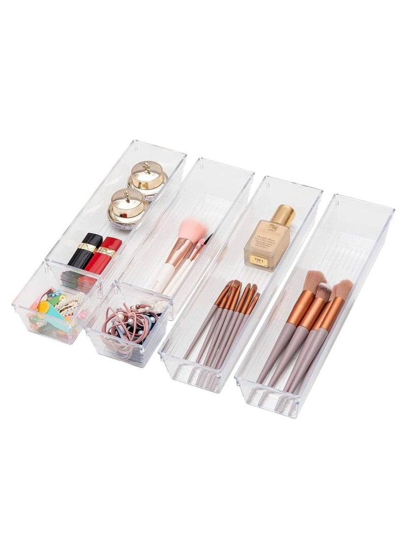 Eworld - 16-Piece Clear Plastic Drawer Organizer Tray Set, Versatile Storage Bins for Bathroom, Vanity, Makeup, Kitchen Utensils and Accessories, Includes Small and Large Drawer Containers for Easy Organization - Image 1