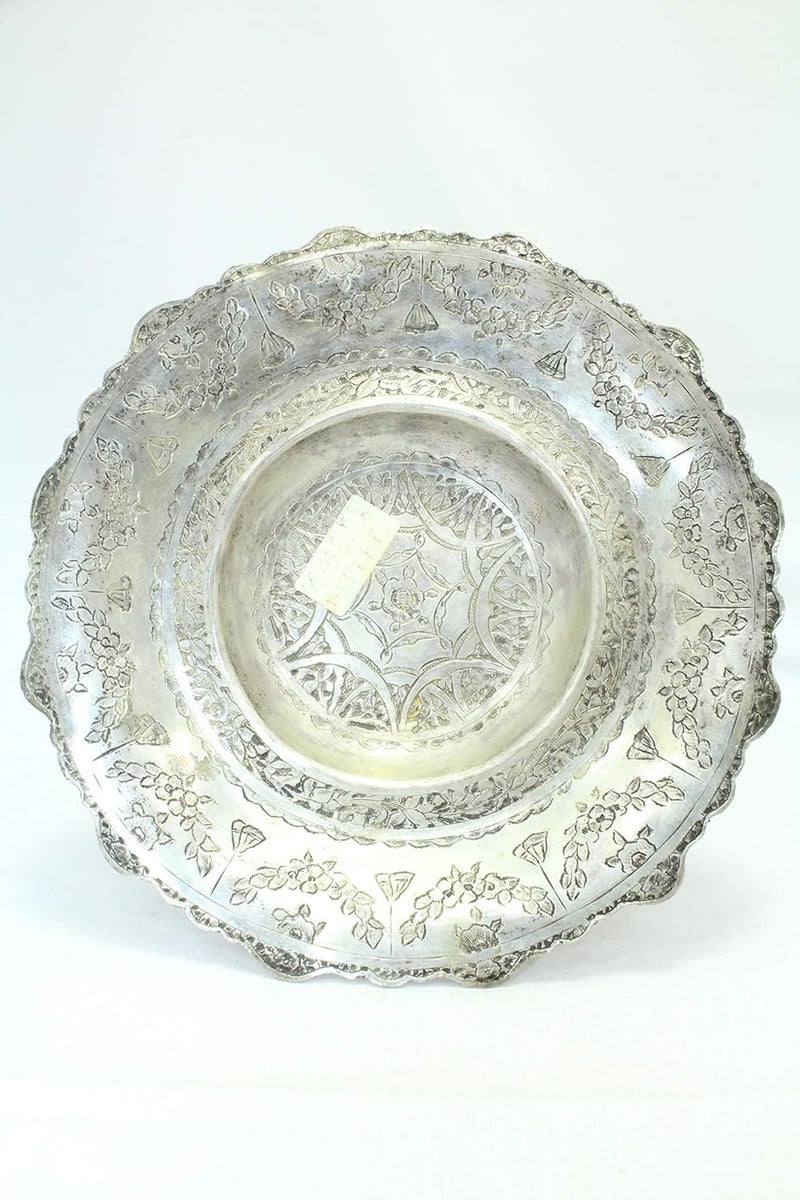 Rajasthan Gems Rajasthan Gems Antique Old Temple Puja Pooja Tray Plate Solid Silver Hand Engraving  - Image 2