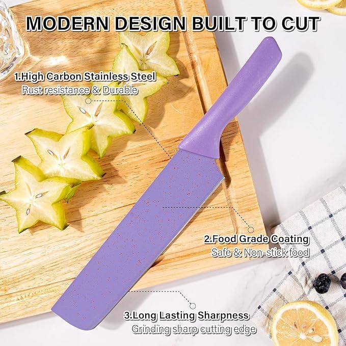 Calyrex Professional Carbon Stainless Steel Chefs Knives Set with NonStick Coating Ergonomic Wheat Straw Handle Sharp Kitchen Knife Boxed Set - Image 4