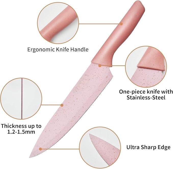 Calyrex Professional Carbon Stainless Steel Chefs Knives Set with NonStick Coating Ergonomic Wheat Straw Handle Sharp Kitchen Knife Boxed Set - Image 3