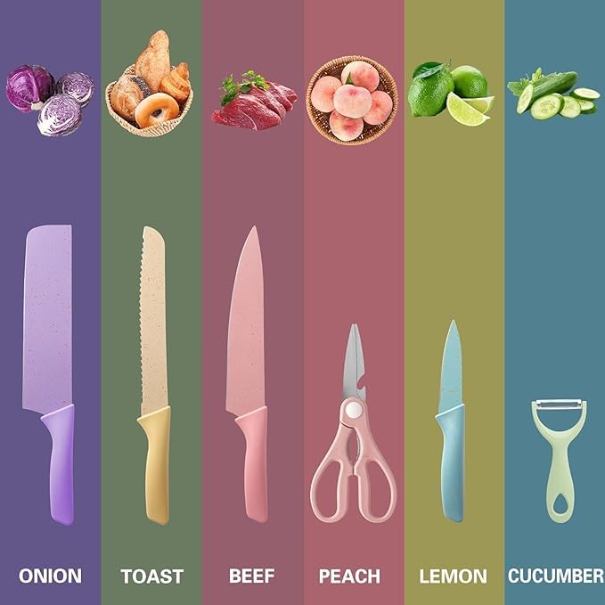 Calyrex Professional Carbon Stainless Steel Chefs Knives Set with NonStick Coating Ergonomic Wheat Straw Handle Sharp Kitchen Knife Boxed Set - Image 2