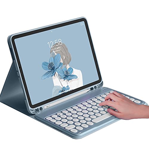 HENGHUI Keyboard Case for iPad Air 13" (M3/M2)/ iPad Pro 12.9" (6th/5th/4th/3rd Generation) Case with Cute Round Key Detachable BT Color Keyboard Cover (Blue) - Image 1