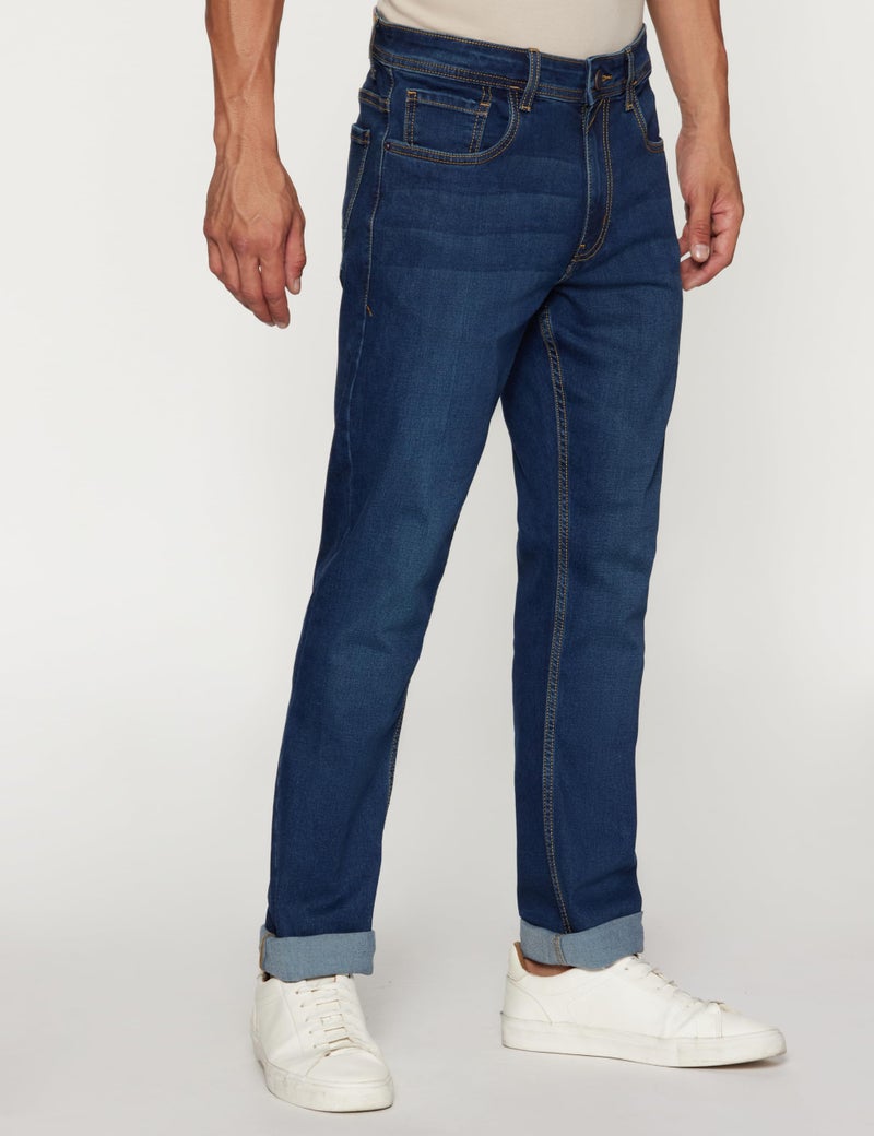 Peter England Men's Mid Rise Classic Tapered Stretchable Twill Jeans Navy Blue, 28 - Image 2