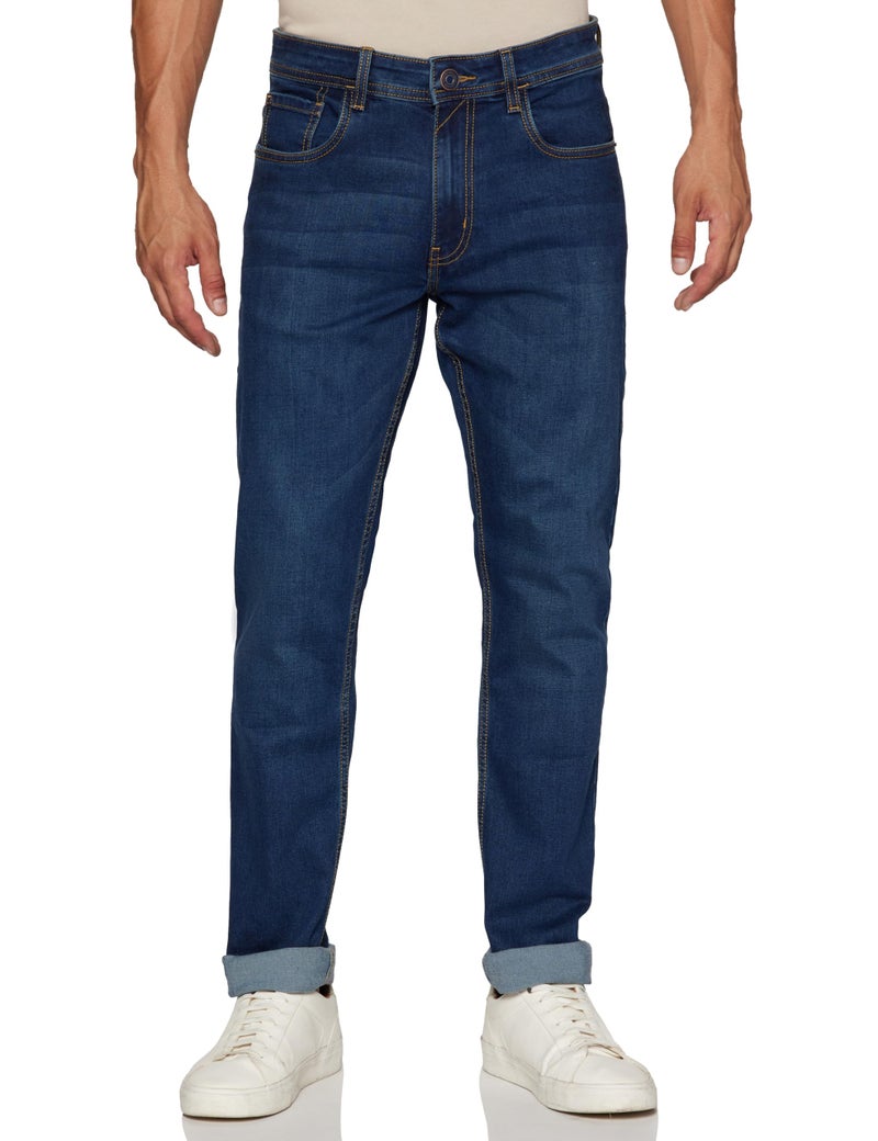 Peter England Men's Mid Rise Classic Tapered Stretchable Twill Jeans Navy Blue, 28 - Image 1