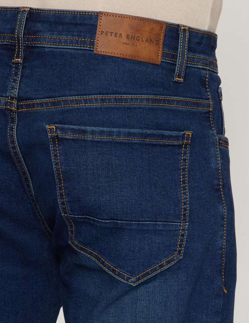 Peter England Men's Mid Rise Classic Tapered Stretchable Twill Jeans Navy Blue, 28 - Image 4