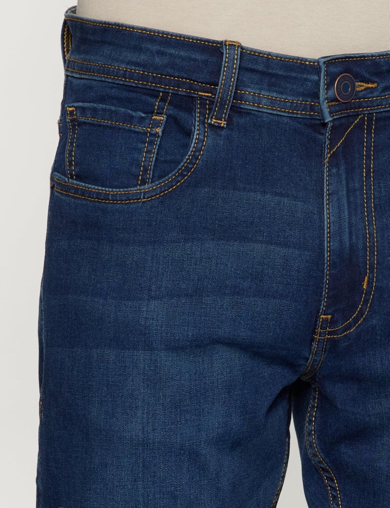 Peter England Men's Mid Rise Classic Tapered Stretchable Twill Jeans Navy Blue, 28 - Image 3
