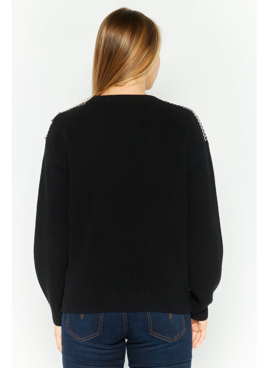 HUGO by Hugo Boss Women Crew Neck Knitted Sweater, Black  - Image 2