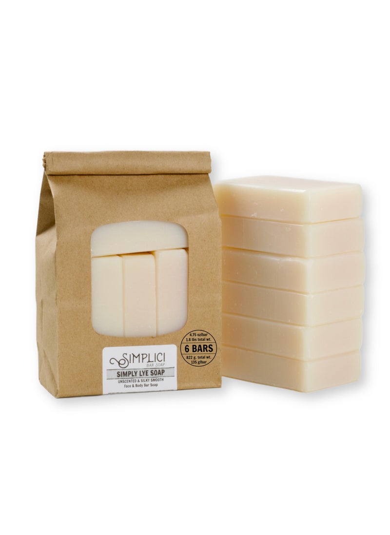 SIMPLICI Simplici Simply Lye Natural Soap (smooth + for sensitive skin) 6 Bar Value Bag. Palm Free. 