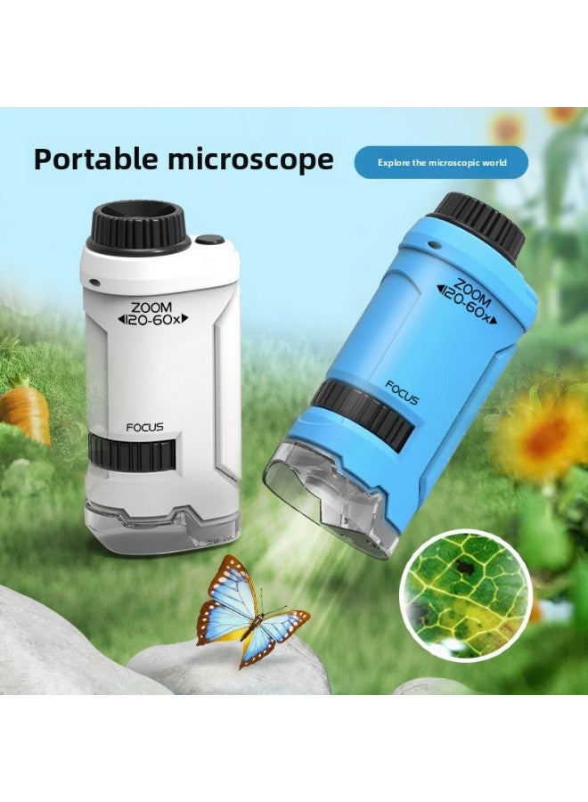 Children's Handheld Microscope Portable Small Digital Microscope Pick Specimen Kindergarten Special 6-12 Years Old-Specification:Portable Microscope 【blue】 + Lanyard (english Color Box)  - Image 2