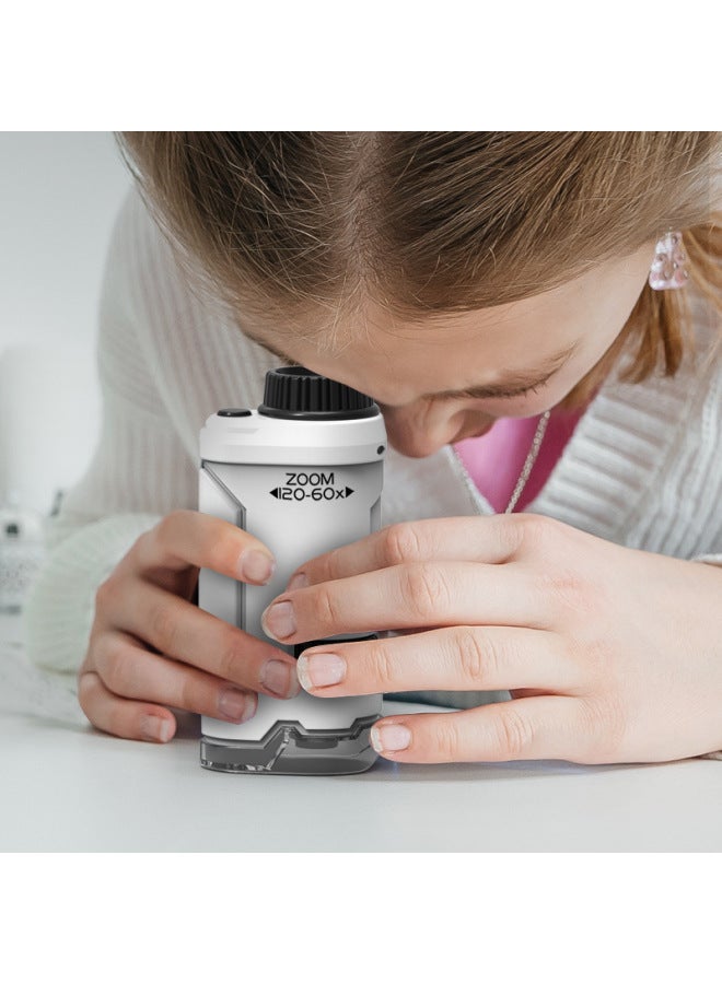 Children's Handheld Microscope Portable Small Digital Microscope Pick Specimen Kindergarten Special 6-12 Years Old-Specification:Portable Microscope 【blue】 + Lanyard (english Color Box)  - Image 5