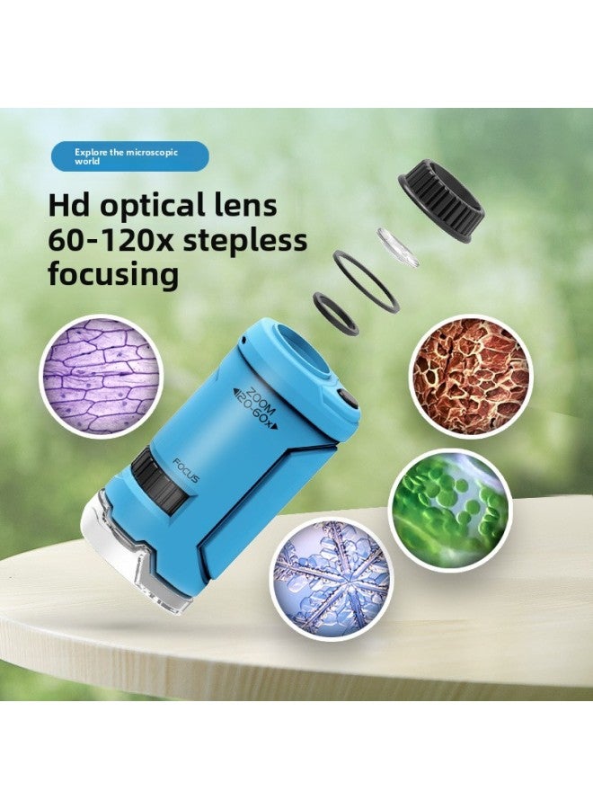Children's Handheld Microscope Portable Small Digital Microscope Pick Specimen Kindergarten Special 6-12 Years Old-Specification:Portable Microscope 【blue】 + Lanyard (english Color Box)  - Image 4