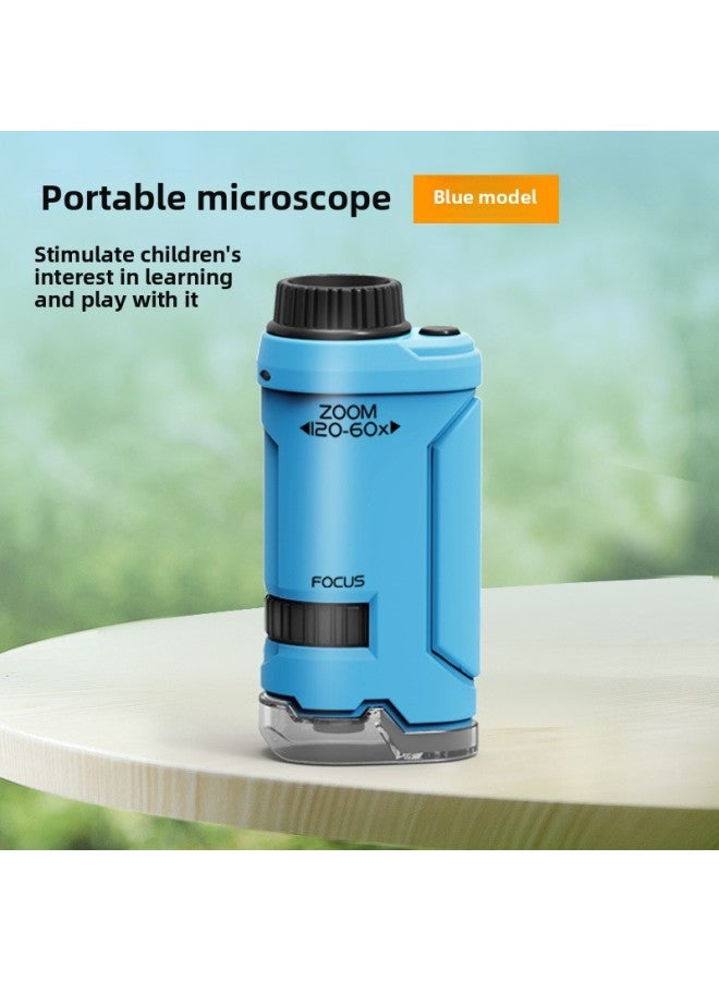 Children's Handheld Microscope Portable Small Digital Microscope Pick Specimen Kindergarten Special 6-12 Years Old-Specification:Portable Microscope 【blue】 + Lanyard (english Color Box)  - Image 1