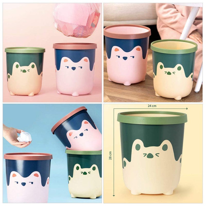 woobles Office Trashcan Trash Can Plastic Garbage Can Cute Round Wastebasket Trash Bin Waste Container for Home Kitchen Bathroom Office Yellow Green Office Trash Bin Yellow Green - Image 3