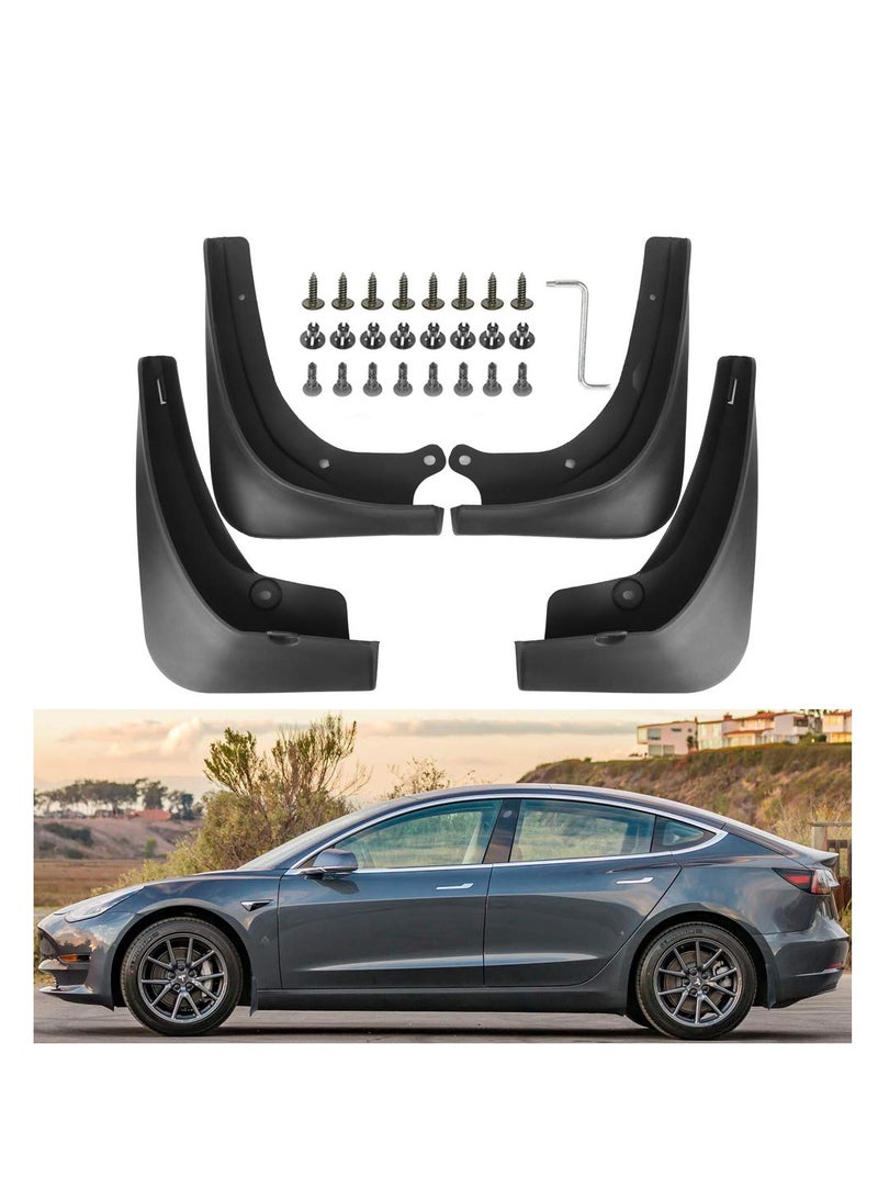 SOLARAE Mud Flaps Splash Guards for Tesla Model 3 - Complete Set of 4 Front and Rear Mudguards with Screws, No Drill Installation, Customized for Full Protection. - Image 1