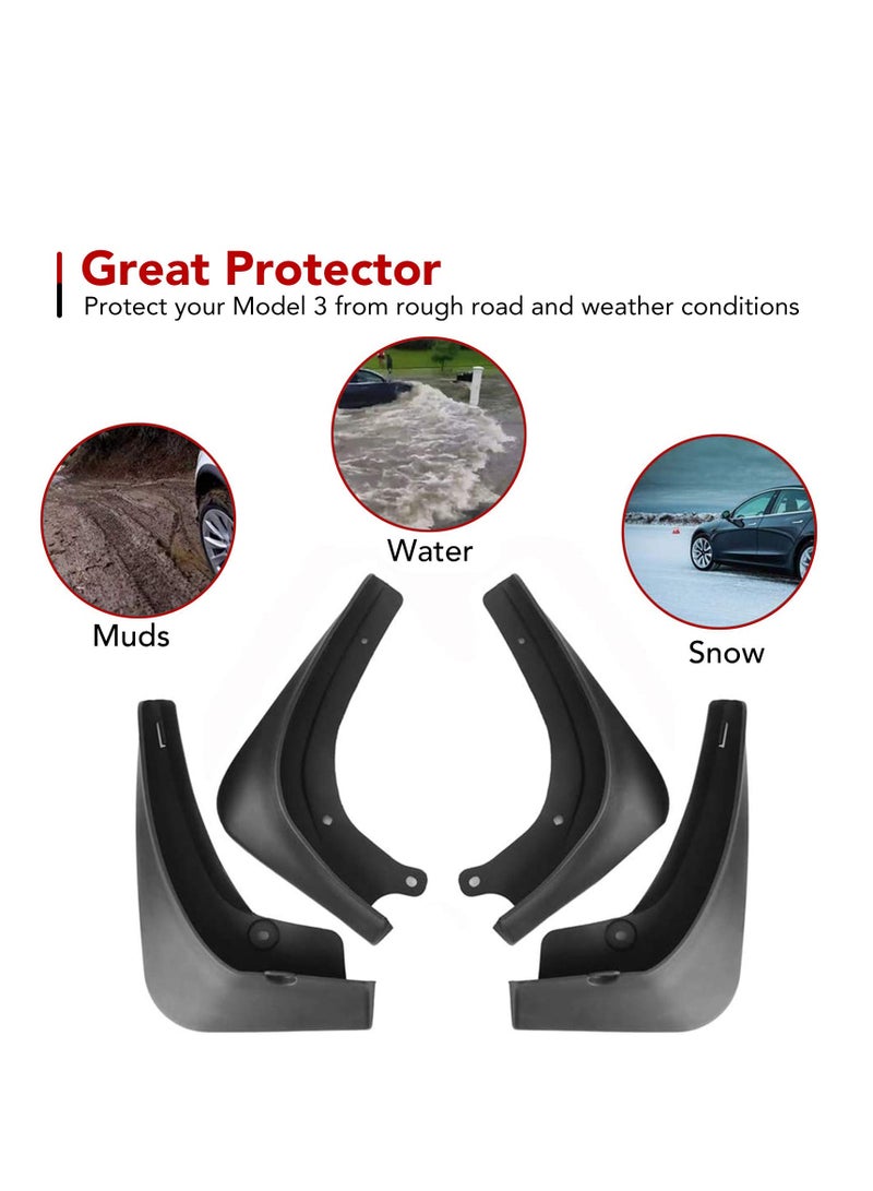 SOLARAE Mud Flaps Splash Guards for Tesla Model 3 - Complete Set of 4 Front and Rear Mudguards with Screws, No Drill Installation, Customized for Full Protection. - Image 3