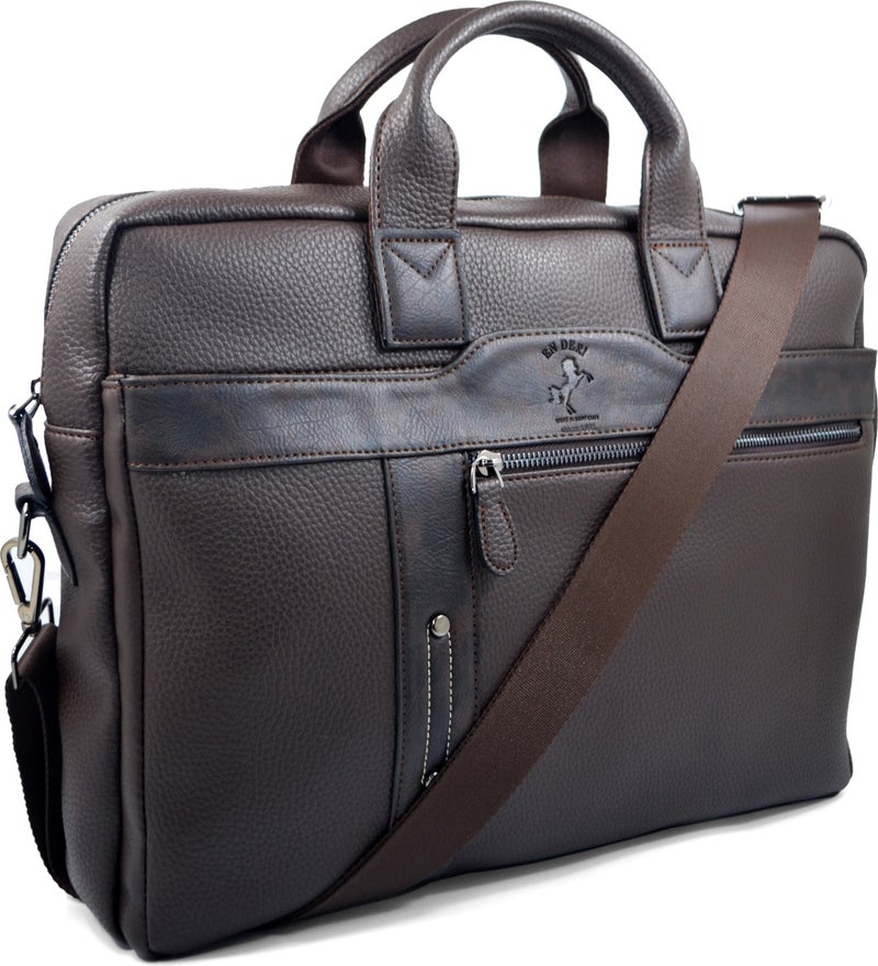 EN Deri EN Leather 15.6-17.3 Inc Waterproof Multi-Compartment Shoulder and Hand Strap Document and Laptop Bag  - Image 3