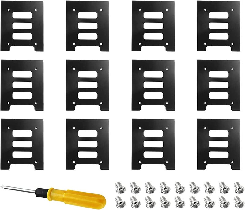 Suiwotin 12PCS SSD Bracket 2.5 to 3.5 Adapter, HDD Hard Disk Drive Bays Holder, Mounting Kit With Metal Adapter, Screwdriver and Screws - Image 1