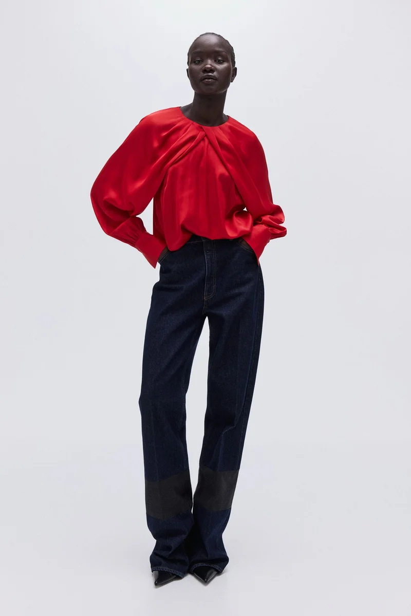 H&M Balloon-sleeved satin blouse