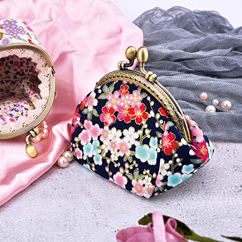 Oyachic Coin Purse,Floral Change Purse,Vintage Coin Pouch,Small Wallet with Kiss Lock Clasp for Women,Girls,Navy Blue - Image 3