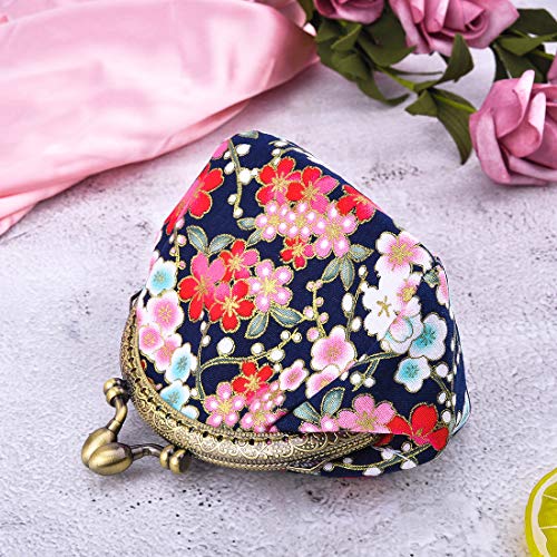 Oyachic Coin Purse,Floral Change Purse,Vintage Coin Pouch,Small Wallet with Kiss Lock Clasp for Women,Girls,Navy Blue - Image 2