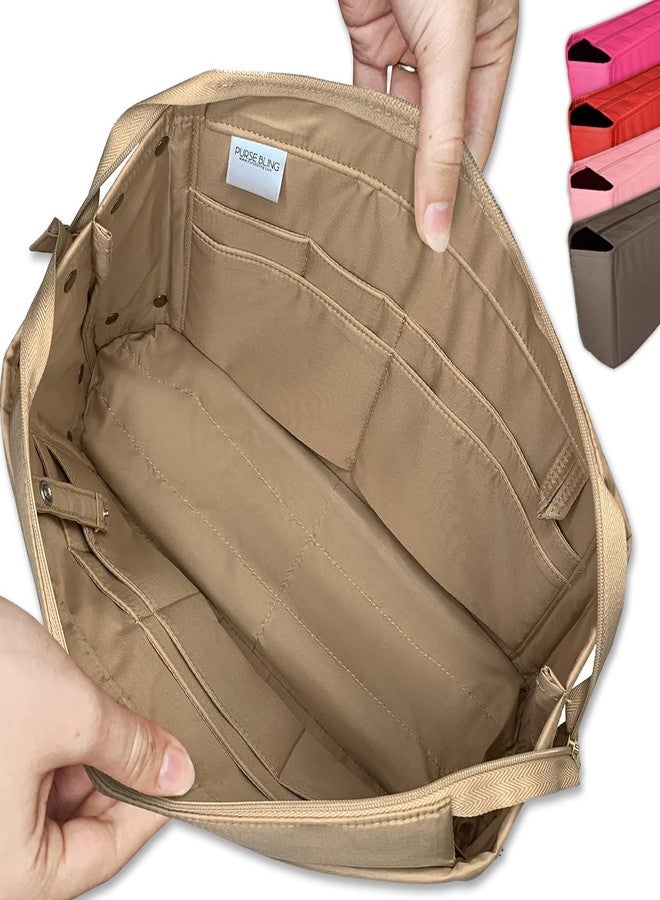 Purse Bling منظم حقائب يد حصري من Purse Bling مزود بسحاب، مناسب لحقائب Speedy وNeverfull وOn The Go وGraceful (حجم كبير جدًا، لون بني فاتح) - Image 1