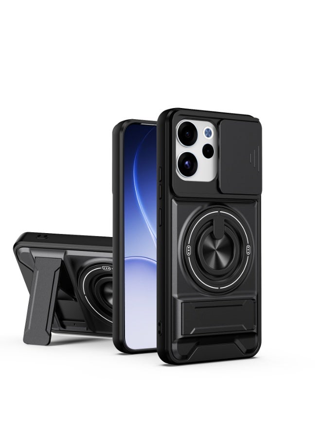 جراب حمايه مقاوم للصدمات مزود بستاند وحلقه دائريه وحمايه للكاميرا متوافق مع   Oppo Reno 15F /Oppo Reno 15 5G (اسود) - Image 1