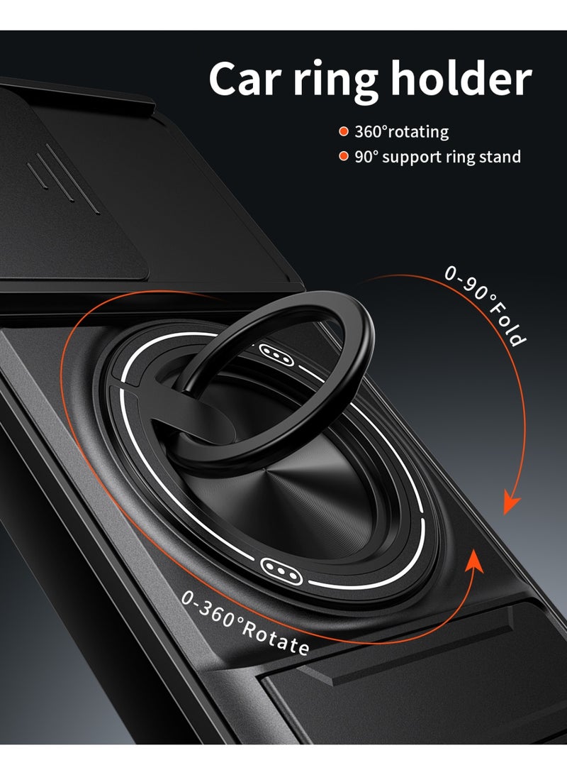 جراب حمايه مقاوم للصدمات مزود بستاند وحلقه دائريه وحمايه للكاميرا متوافق مع   Oppo Reno 15F /Oppo Reno 15 5G (اسود) - Image 4