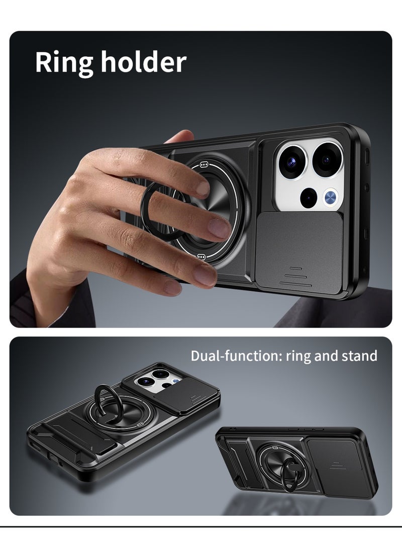 جراب حمايه مقاوم للصدمات مزود بستاند وحلقه دائريه وحمايه للكاميرا متوافق مع   Oppo Reno 15F /Oppo Reno 15 5G (اسود) - Image 3