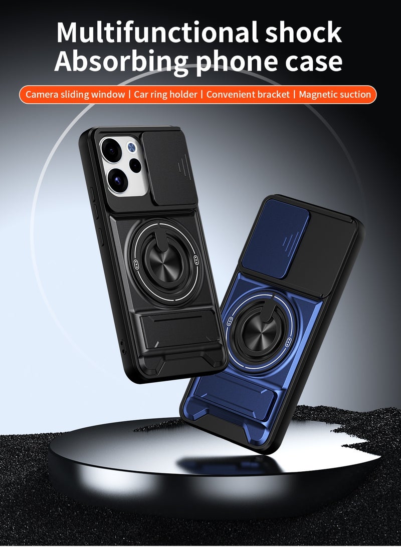 جراب حمايه مقاوم للصدمات مزود بستاند وحلقه دائريه وحمايه للكاميرا متوافق مع   Oppo Reno 15F /Oppo Reno 15 5G (اسود) - Image 2