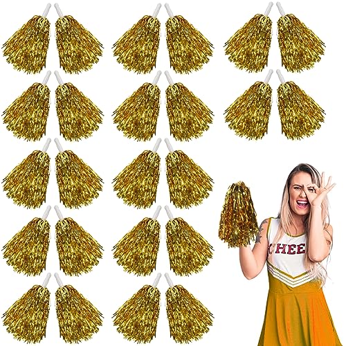 Lovecheer 24PCS Metallic Gold Pom Poms Cheerleading with Handle for Sports Team Spirit Basketball Soccer Hockey Party Cheering - Image 1