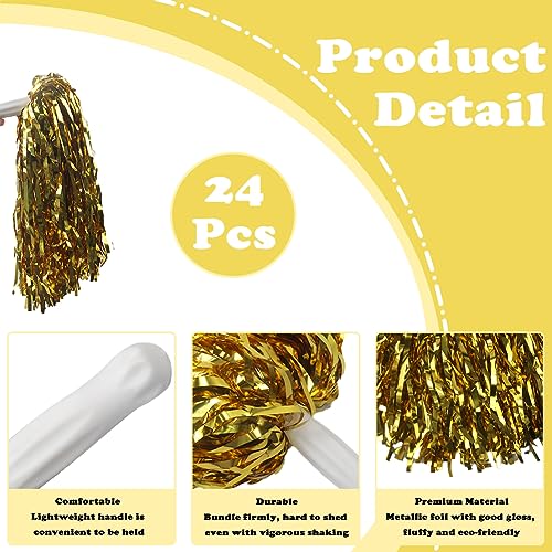 Lovecheer 24PCS Metallic Gold Pom Poms Cheerleading with Handle for Sports Team Spirit Basketball Soccer Hockey Party Cheering - Image 3