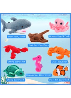 Zomiboo Zomiboo 18 Inch Plush Great White Shark with 7 Pcs of Soft Stuffed Sea Animals Include Manta Ray, Seahorse, Crab, Clown Fish, Turtle, Octopus and Lobster, Gift for Friend Kids  - Image 2