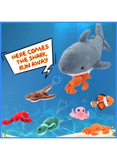 Zomiboo Zomiboo 18 Inch Plush Great White Shark with 7 Pcs of Soft Stuffed Sea Animals Include Manta Ray, Seahorse, Crab, Clown Fish, Turtle, Octopus and Lobster, Gift for Friend Kids  - Image 3