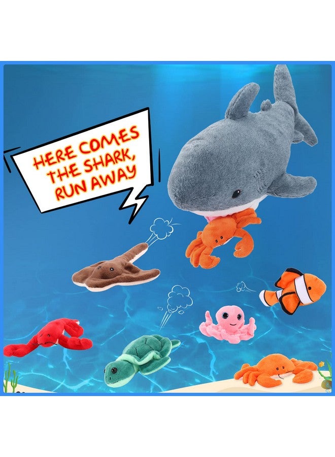Zomiboo Zomiboo 18 Inch Plush Great White Shark with 7 Pcs of Soft Stuffed Sea Animals Include Manta Ray, Seahorse, Crab, Clown Fish, Turtle, Octopus and Lobster, Gift for Friend Kids  - Image 3