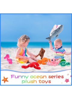 Zomiboo Zomiboo 18 Inch Plush Great White Shark with 7 Pcs of Soft Stuffed Sea Animals Include Manta Ray, Seahorse, Crab, Clown Fish, Turtle, Octopus and Lobster, Gift for Friend Kids  - Image 5
