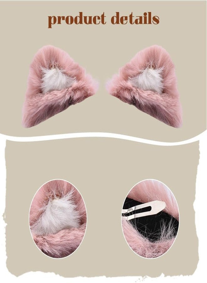 Kefley Cute Pink Cat Ears Clips for Hair Furry Realistic Halloween Cats Ears Clips Hairpins Barrettes Kawaii Plush Cat Kitty Cosplay Party Hair Accessories Halloween Costumes Headpiece Headdress - Image 2