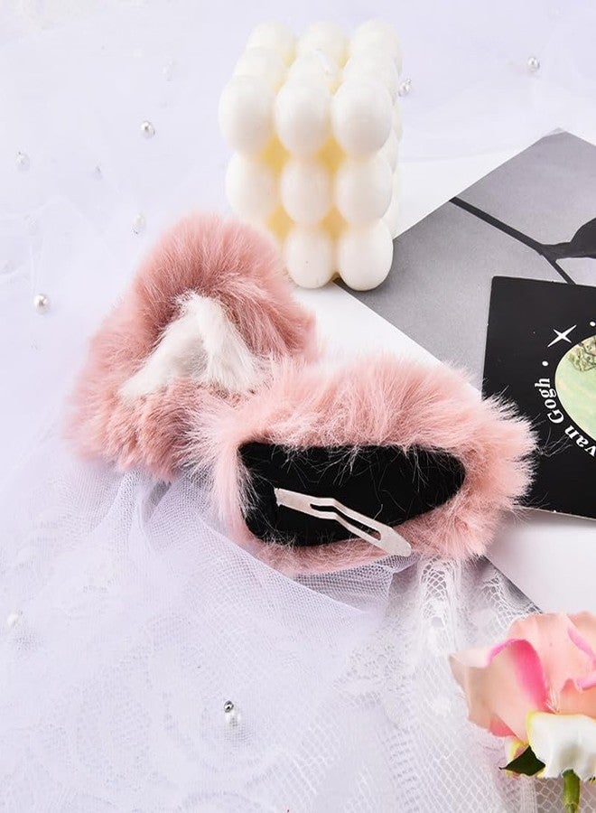 Kefley Cute Pink Cat Ears Clips for Hair Furry Realistic Halloween Cats Ears Clips Hairpins Barrettes Kawaii Plush Cat Kitty Cosplay Party Hair Accessories Halloween Costumes Headpiece Headdress - Image 5