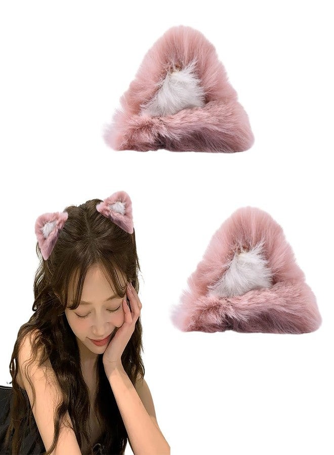 Kefley Cute Pink Cat Ears Clips for Hair Furry Realistic Halloween Cats Ears Clips Hairpins Barrettes Kawaii Plush Cat Kitty Cosplay Party Hair Accessories Halloween Costumes Headpiece Headdress - Image 1