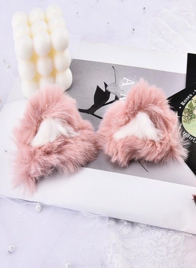 Kefley Cute Pink Cat Ears Clips for Hair Furry Realistic Halloween Cats Ears Clips Hairpins Barrettes Kawaii Plush Cat Kitty Cosplay Party Hair Accessories Halloween Costumes Headpiece Headdress - Image 4