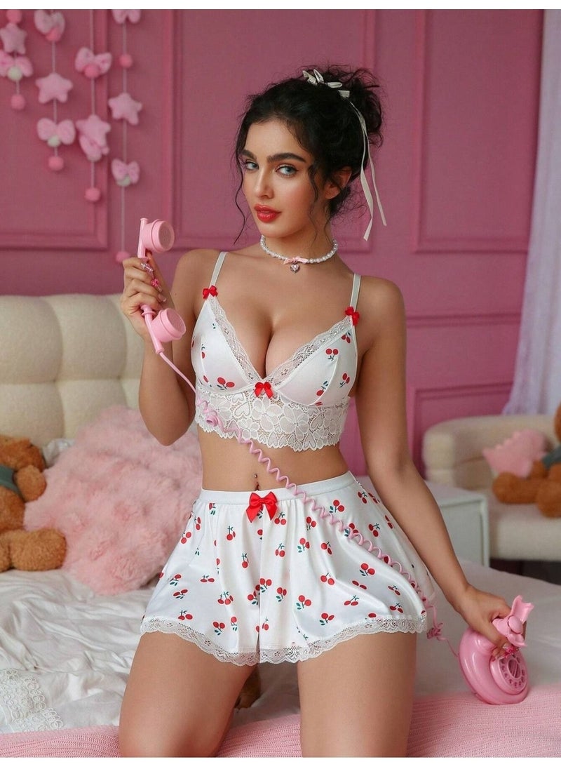 Bella Notte Romantic Cherry Patterned Lingerie Set  - Image 4