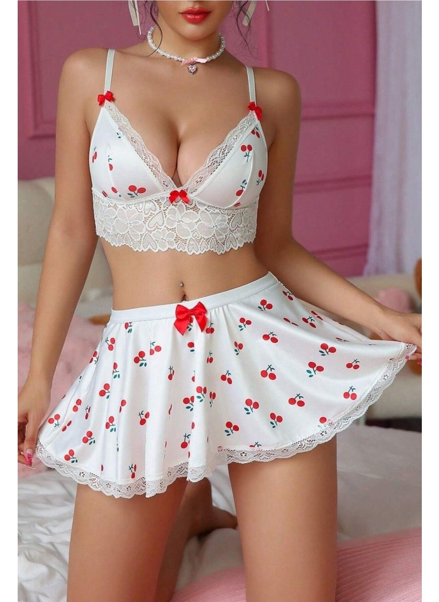 Bella Notte Romantic Cherry Patterned Lingerie Set  - Image 1